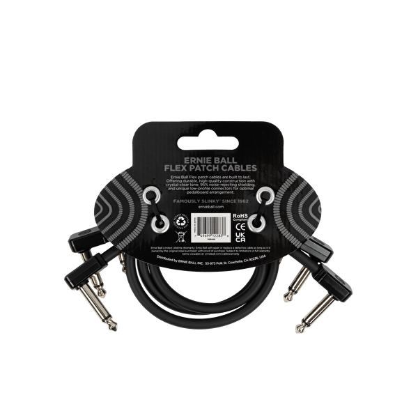 ERNIE BALL P06445 Flex Patch 12in- Cable -Black 3 Pack